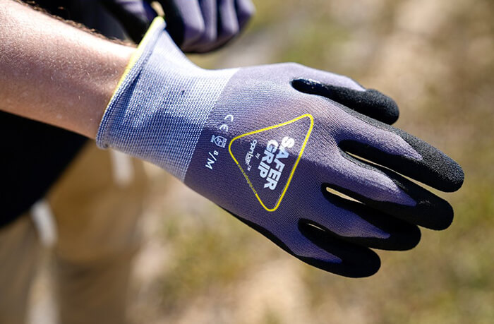 closeup of safer grip gloves